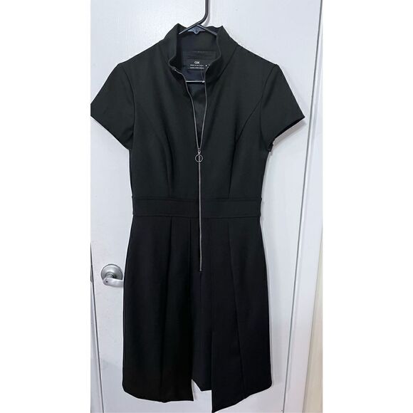 Cue Women's Mock Neck Short Sleeve Lined Zip Front A-Line Dress Black Size 8 - Picture 2 of 12